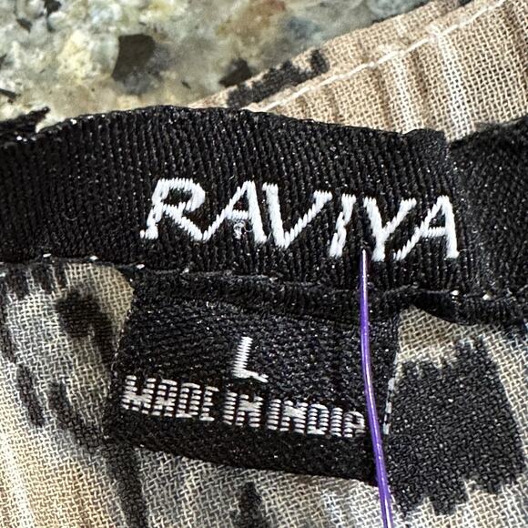 Raviya Tunic Dress Womens Large Black Beige Boho Ikat Print 3/4 Sleeve Sheer - Picture 8 of 9